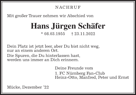 Traueranzeige von Hans Jürgen Schäfer von Giessener Allgemeine, Alsfelder Allgemeine