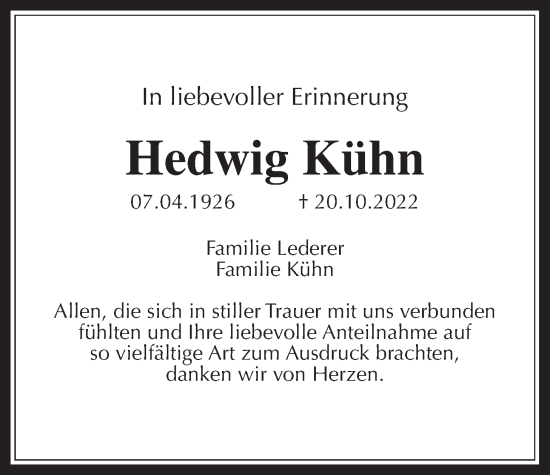 Traueranzeige von Hedwig Kühn von Pohlheimer Nachrichten, Giessener Allgemeine, Alsfelder Allgemeine, Giessener Anzeiger