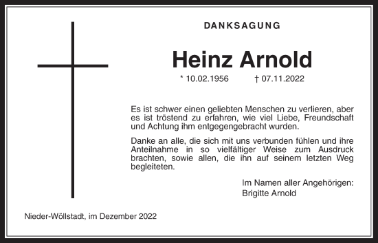 Traueranzeige von Heinz Arnold von Wetterauer Zeitung