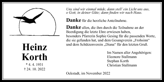 Traueranzeige von Heinz Korth von Wetterauer Zeitung