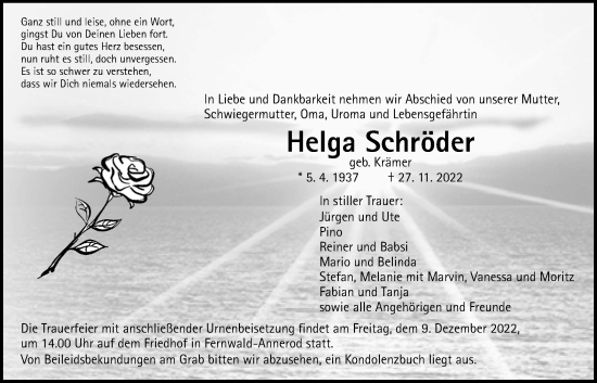 Traueranzeige von Helga Schröder von Giessener Anzeiger, Giessener Allgemeine, Alsfelder Allgemeine
