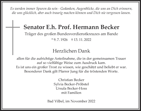 Traueranzeige von Hermann Becker von Bad Vilbel/Karben