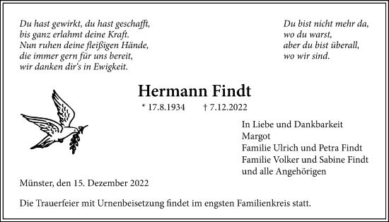 Traueranzeige von Hermann Findt von Licher Wochenblatt