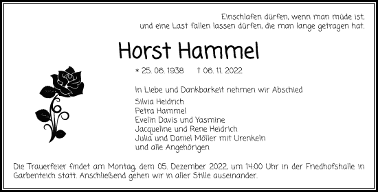 Traueranzeige von Horst Hammel von Licher Wochenblatt