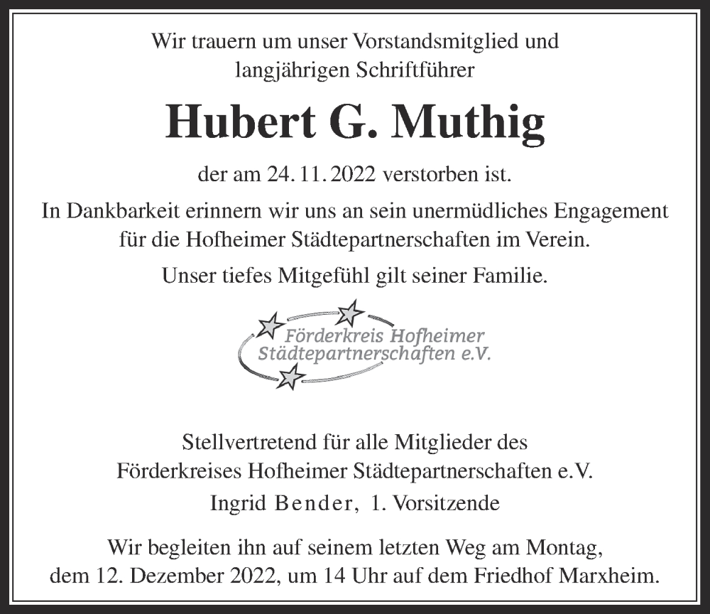 Anzeige von  Hubert G. Muthig