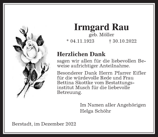 Traueranzeige von Irmgard Rau von Wetterauer Zeitung
