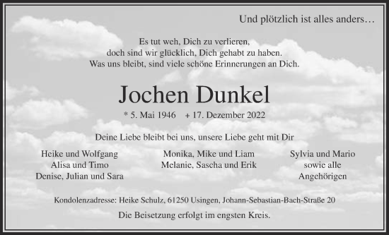 Traueranzeige von Jochen Dunkel 