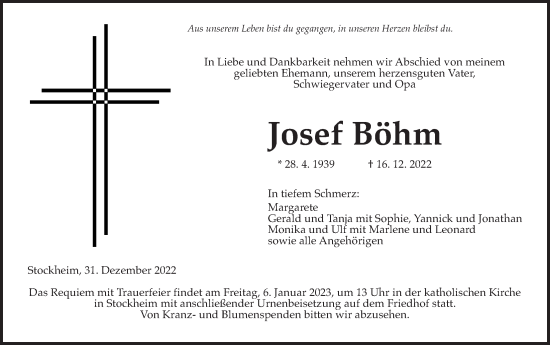 Traueranzeige von Josef Böhm von Kreis-Anzeiger