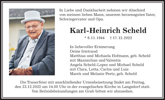 Traueranzeige von Karl-Heinrich Scheld von Giessener Allgemeine, Alsfelder Allgemeine, Giessener Anzeiger
