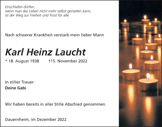 Traueranzeige von Karl Heinz Laucht von Kreis-Anzeiger