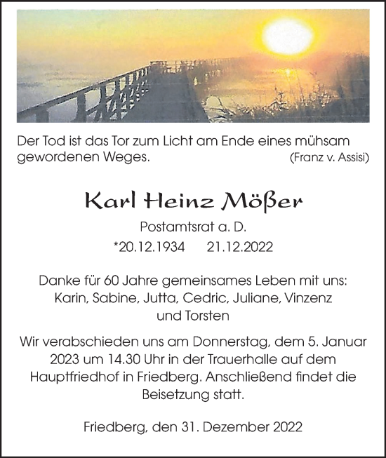 Traueranzeige von Karl Heinz Mößer von Wetterauer Zeitung