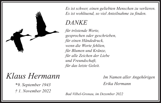 Traueranzeige von Klaus Hermann von Bad Vilbel/Karben