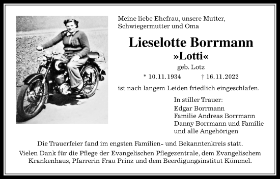 Traueranzeige von Liselotte Borrmann von Giessener Anzeiger