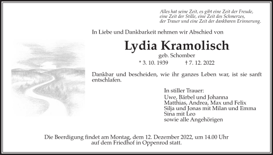 Traueranzeige von Lydia Kramolisch von Giessener Anzeiger, Giessener Allgemeine, Alsfelder Allgemeine