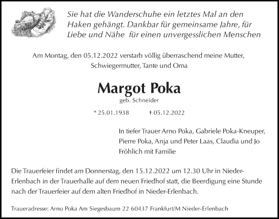 Traueranzeige von Margot Poka von Bad Vilbel/Karben