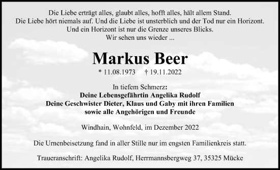 Traueranzeige von Markus Beer von Alsfelder Allgemeine