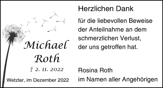 Traueranzeige von Michael Roth von Giessener Anzeiger