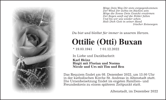 Traueranzeige von Ottilie Buxan von Kreis-Anzeiger