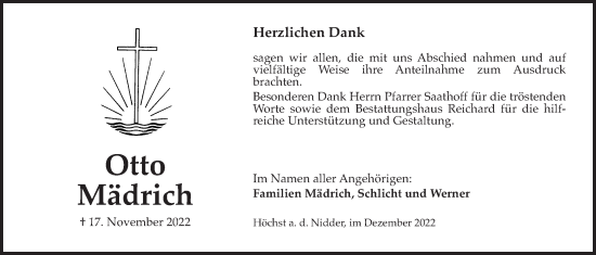 Traueranzeige von Otto Mädrich von Kreis-Anzeiger