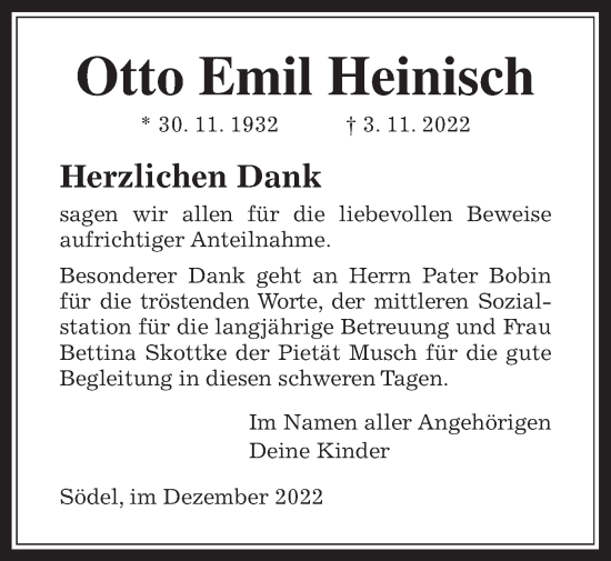 Traueranzeige von Otto Emil Heinisch von Wetterauer Zeitung