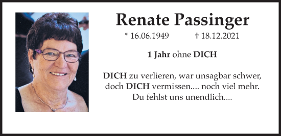 Traueranzeige von Renate Passinger von Laubacher Anzeiger