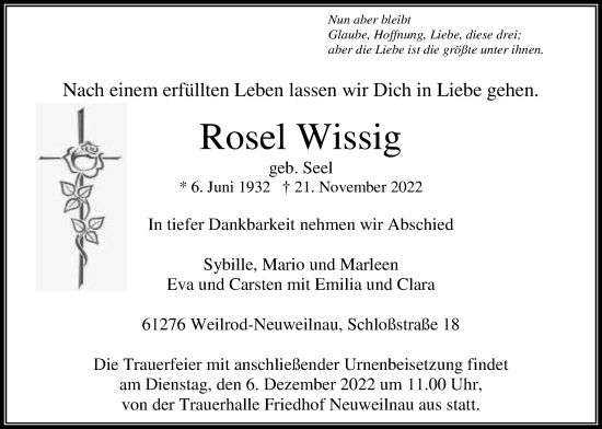 Traueranzeige von Rosel Wissig 