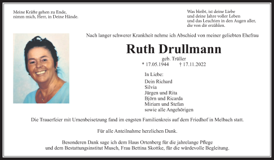 Traueranzeige von Ruth Drullmann von Wetterauer Zeitung
