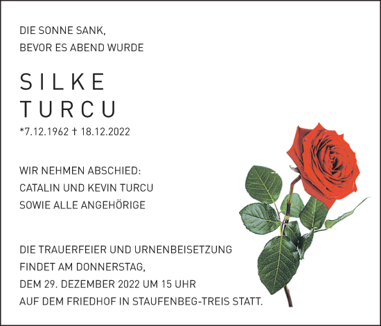 Traueranzeige von Silke Turcu von Giessener Anzeiger