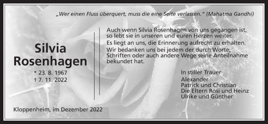 Traueranzeige von Silvia Rosenhagen von Bad Vilbel/Karben