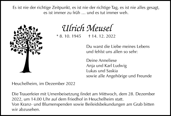 Traueranzeige von Ulrich Meusel von Giessener Allgemeine, Alsfelder Allgemeine, Giessener Anzeiger