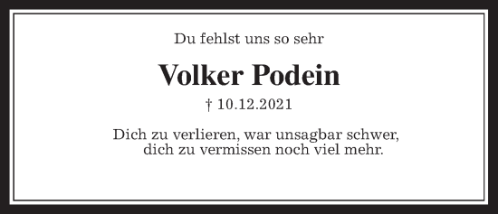 Traueranzeige von Volker Podein von Giessener Anzeiger