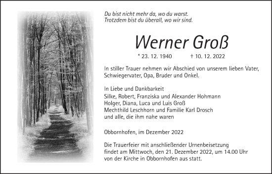 Traueranzeige von Werner Groß von Giessener Allgemeine, Alsfelder Allgemeine