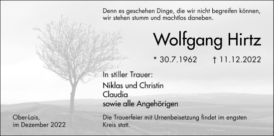 Traueranzeige von Wolfgang Hirtz von Kreis-Anzeiger