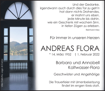 Traueranzeige von Andreas Flora von Wetterauer Zeitung