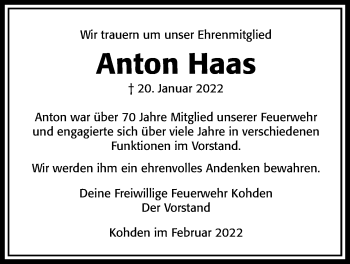 Traueranzeige von Anton Haas von Kreis-Anzeiger