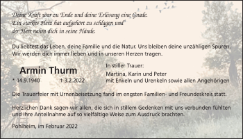 Traueranzeige von Armin Thurm von Licher Wochenblatt