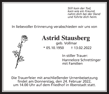 Traueranzeige von Astrid Stausberg von Wetterauer Zeitung