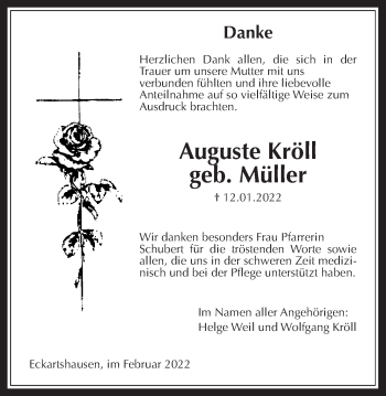 Traueranzeige von Auguste Kröll von Kreis-Anzeiger