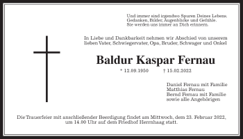 Traueranzeige von Baldur Kaspar Fernau von Kreis-Anzeiger