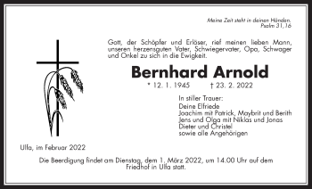 Traueranzeige von Bernhard Arnold von Kreis-Anzeiger