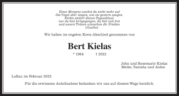 Traueranzeige von Bert Kielas von Giessener Allgemeine, Alsfelder Allgemeine, Giessener Anzeiger