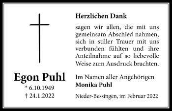 Traueranzeige von Egon Puhl von Licher Wochenblatt
