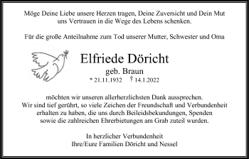 Traueranzeige von Elfriede Döricht von Bad Vilbel/Karben