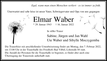Traueranzeige von Elmar Waber von Bad Vilbel/Karben