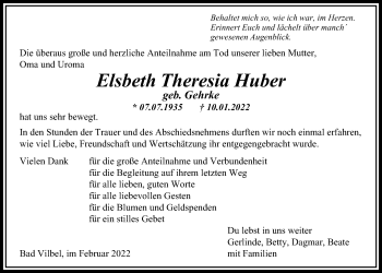 Traueranzeige von Elsbeth Theresia Huber von Bad Vilbel/Karben