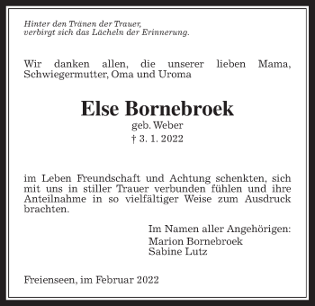Traueranzeige von Else Bornebroek von Laubacher Anzeiger