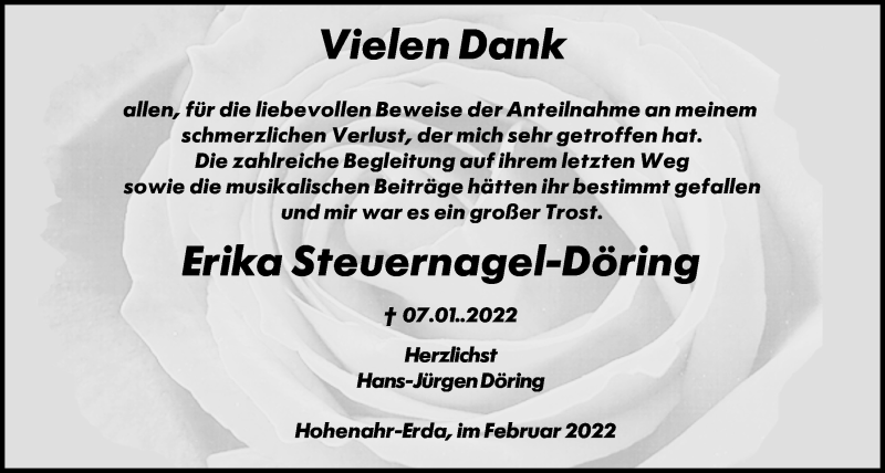  Traueranzeige für Erika Steuernagel-Döring vom 05.02.2022 aus Giessener Allgemeine, Alsfelder Allgemeine