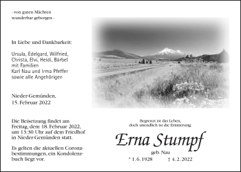 Traueranzeige von Erna Stumpf von Alsfelder Allgemeine