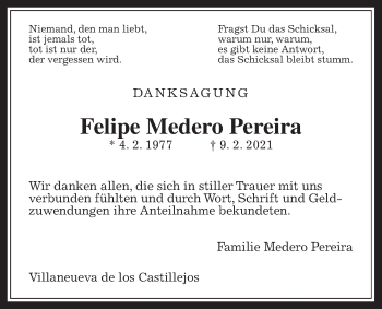 Traueranzeige von Felipe Medero von Wetterauer Zeitung