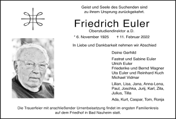 Traueranzeige von Friedrich Euler von Wetterauer Zeitung
